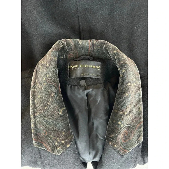 Vintage David Benjamin Collection 100% Wool Peacoat Trench Mob Wife Black 10 - Picture 3 of 8